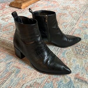 Black Croc-Embossed Ankle Boots